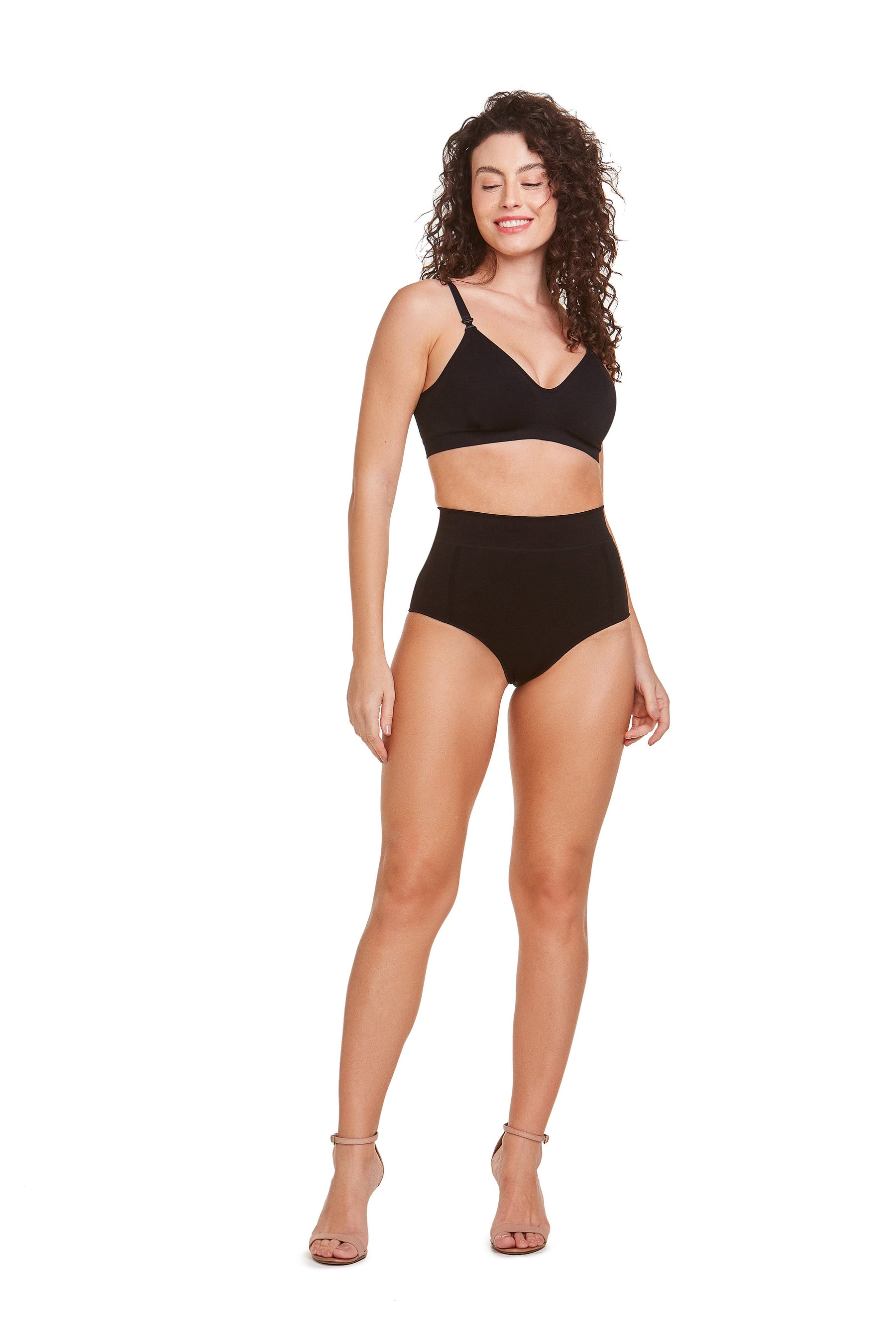 Calcinha Modeladora Cintura Alta Cavada Levanta Bumbum Preto