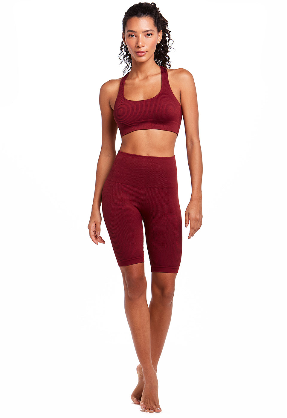 Bermuda Fitness Cintura Alta Tecido Texturizado Grená