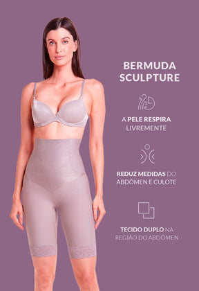 Bermuda Abdominal Com Barbatana E Renda Lavanda