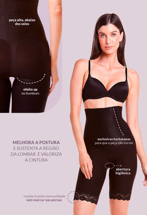 Bermuda Abdominal Com Barbatana E Renda Lavanda