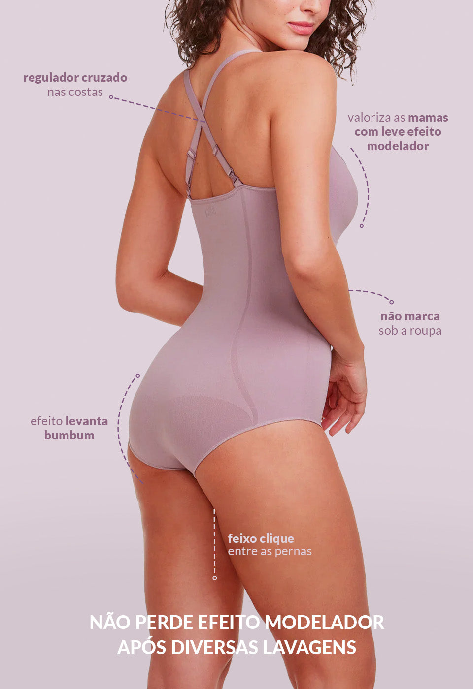 Body Modelador Sem Bojo Levanta Bumbum Lilac