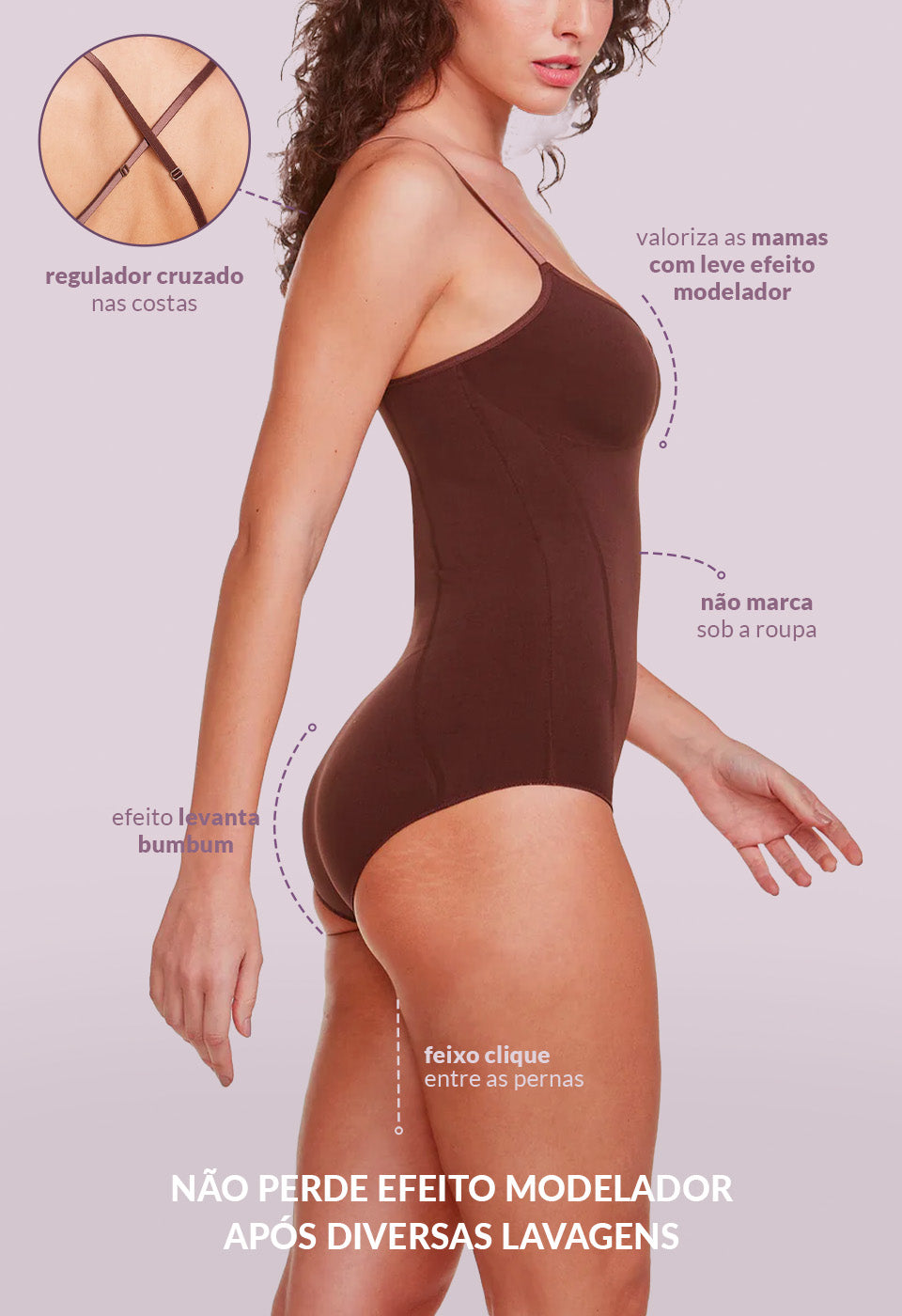 Body Modelador Sem Bojo Levanta Bumbum Marrom