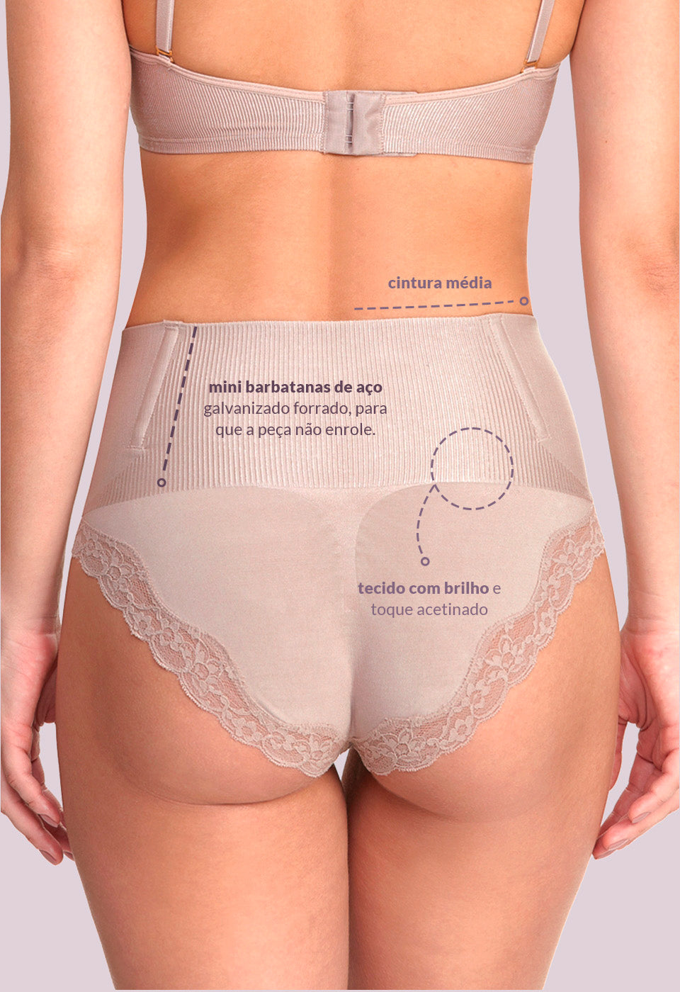 Calcinha Modeladora Cintura Alta Com Renda Blush