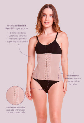 Corset Alta Compressão Com Barbatana Tecido Duplo Preto